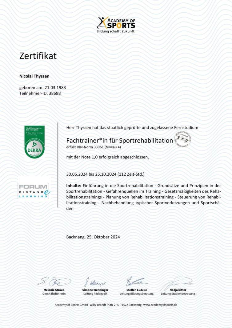 Fachtrainer für Sportrehabilitation