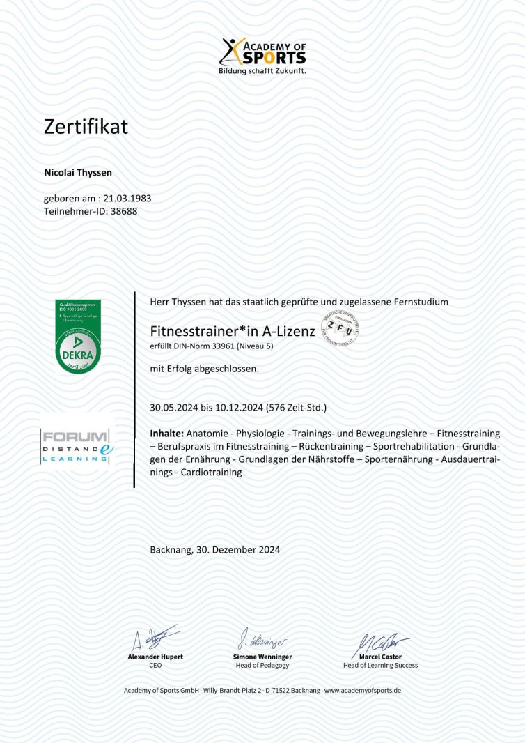 Fitnesstrainer A-Lizenz